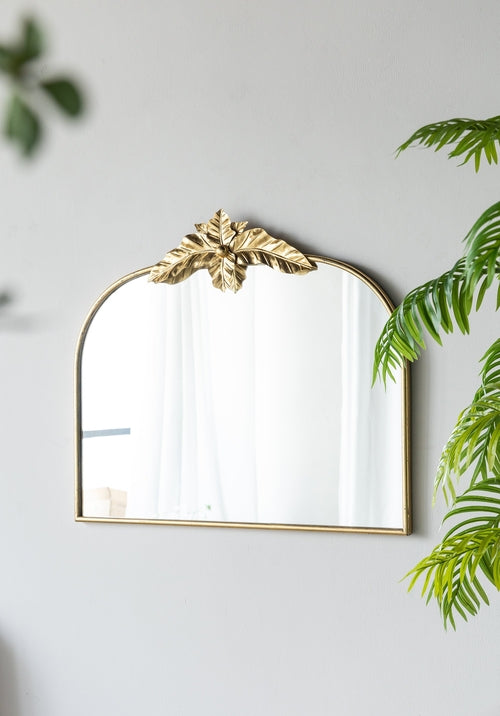 Miroir mural arqué au cadre en métal doré orné, 100 x 89 cm