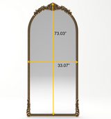 Miroir sur pied arqué au cadre sculpté or antique, photo 5
