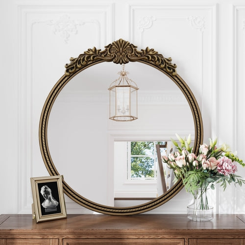 Miroir mural rond au cadre sculpté or antique, photo 9