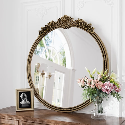 Miroir mural rond au cadre sculpté or antique, photo 1