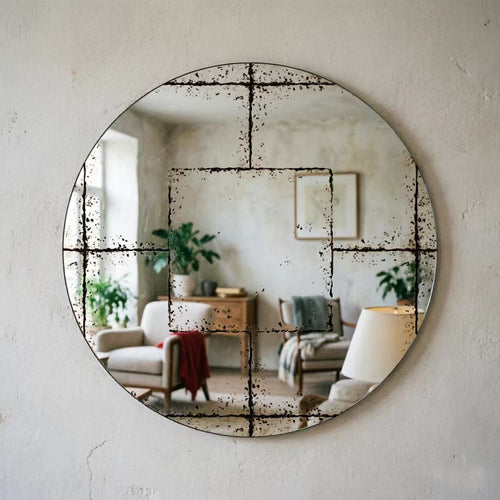 Grand miroir rond Ø 92 cm au cadre en métal noir style industriel
